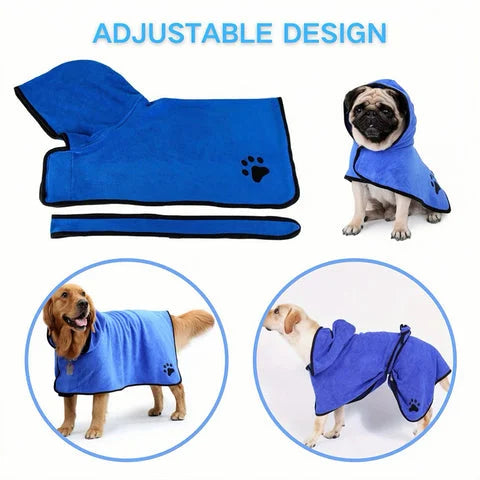 Dog Drying Robe/Coat – 400GSM Microfibre, Super-Absorbent Quick-Dry, Adjustable Velcro, Machine-Washable