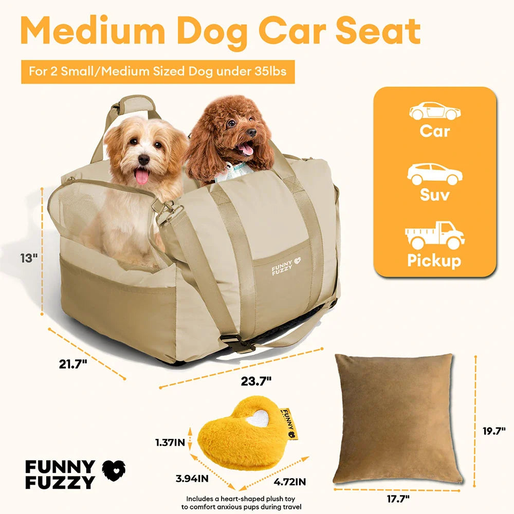Dog Car Seat – Waterproof Breathable Booster Seat for Small & Medium Dogs, Washable Travel Bed (Pup Rover)