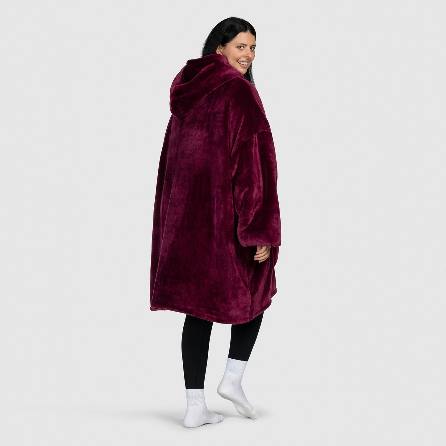 Oversized Wearable Blanket Hoodie – Wine | Sherpa Lined, Double-Layer, One Size, Machine Washable, Large Pocket