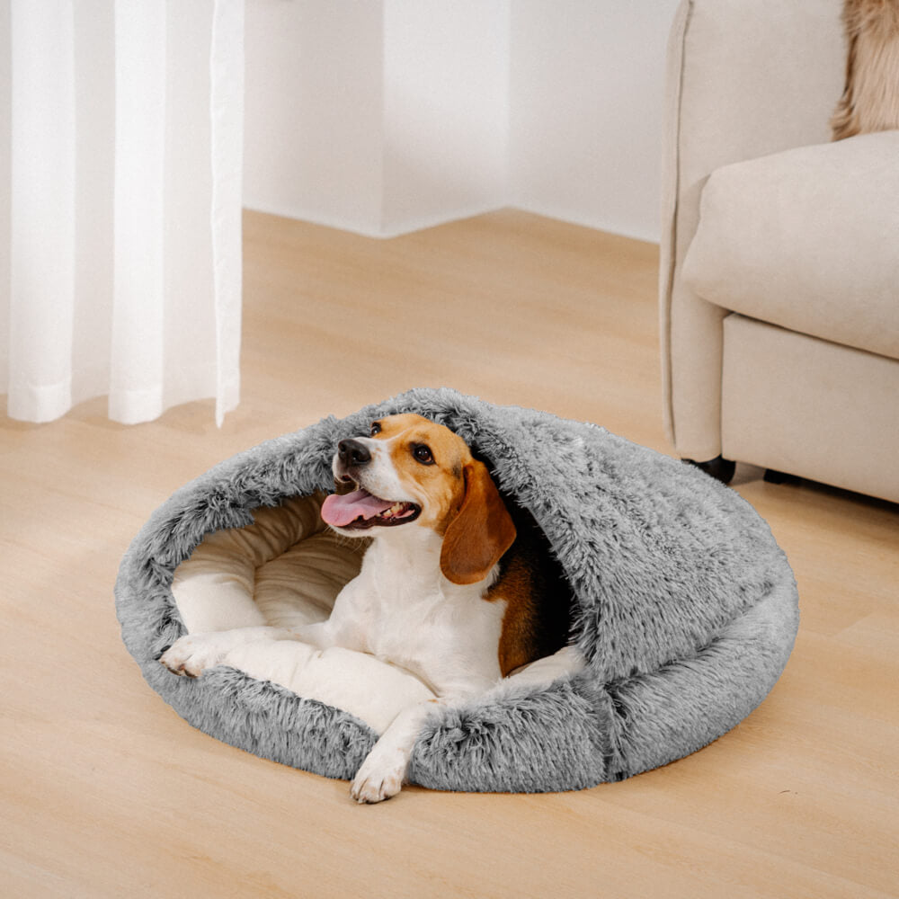 Calming Plush Semi-Enclosed Dog Bed – Cozy Pita Nest for Small & Medium Pets