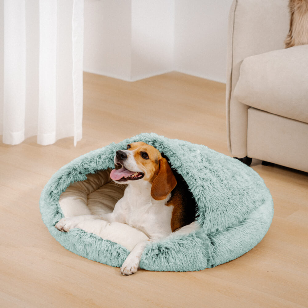 Calming Plush Semi-Enclosed Dog Bed – Cozy Pita Nest for Small & Medium Pets