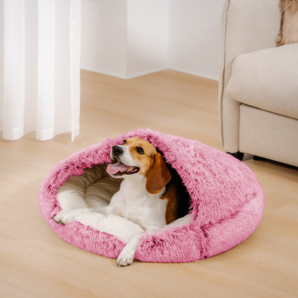 Calming Plush Semi-Enclosed Dog Bed – Cozy Pita Nest for Small & Medium Pets