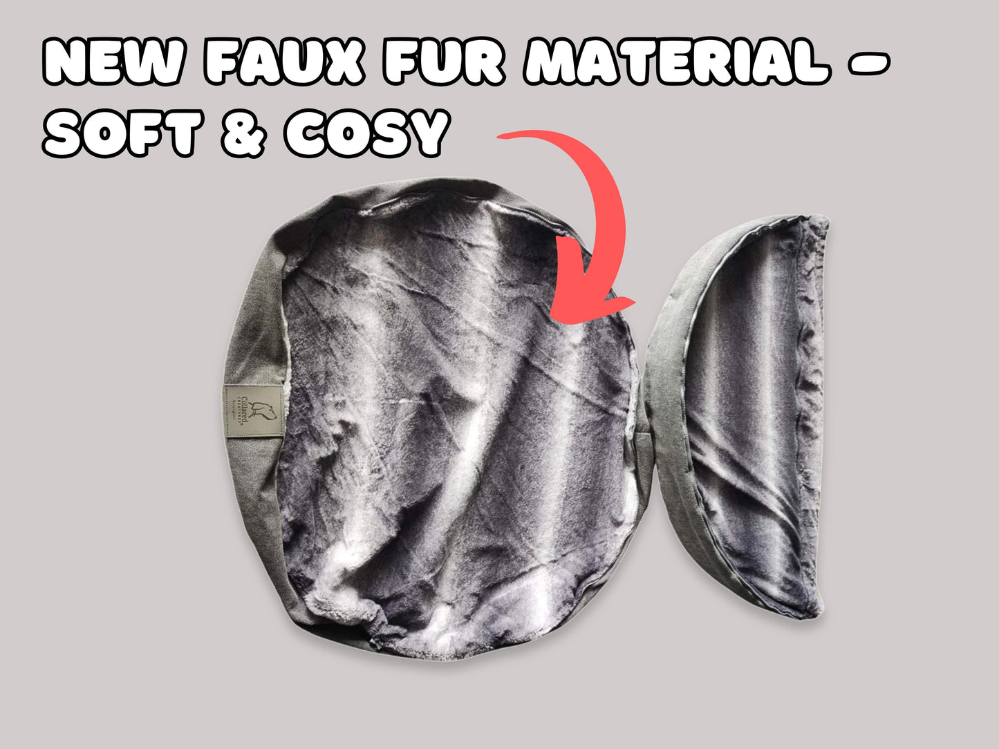 Dog Cave Bed – Grey Luxury Covered Calming Sofa with Removable Hood & Washable Cover