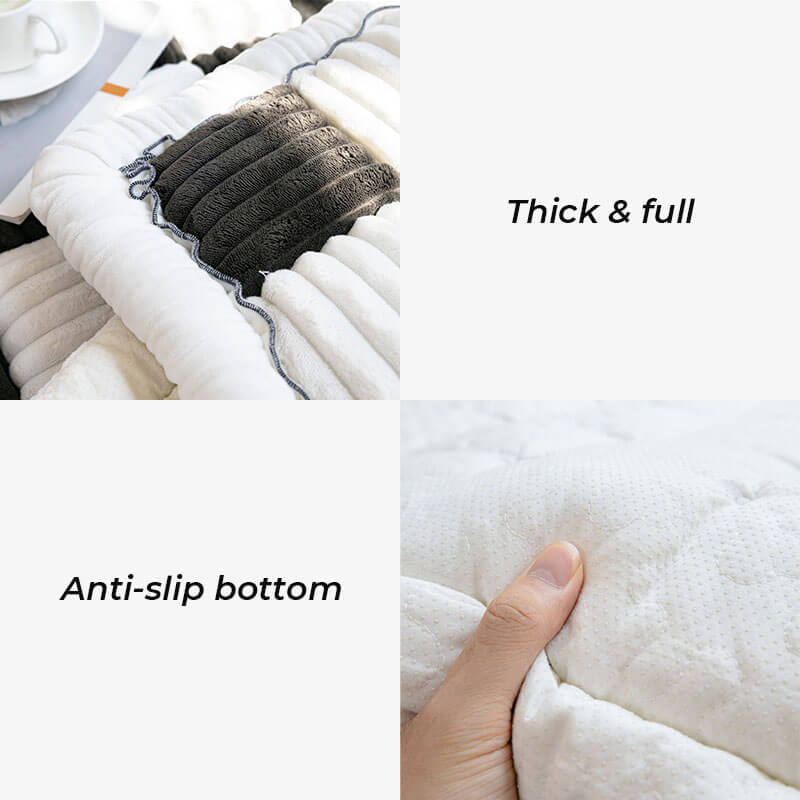 Dog Blanket for Couch – Cream Plaid Fuzzy Chenille Sofa Protector & Washable Pet Mat