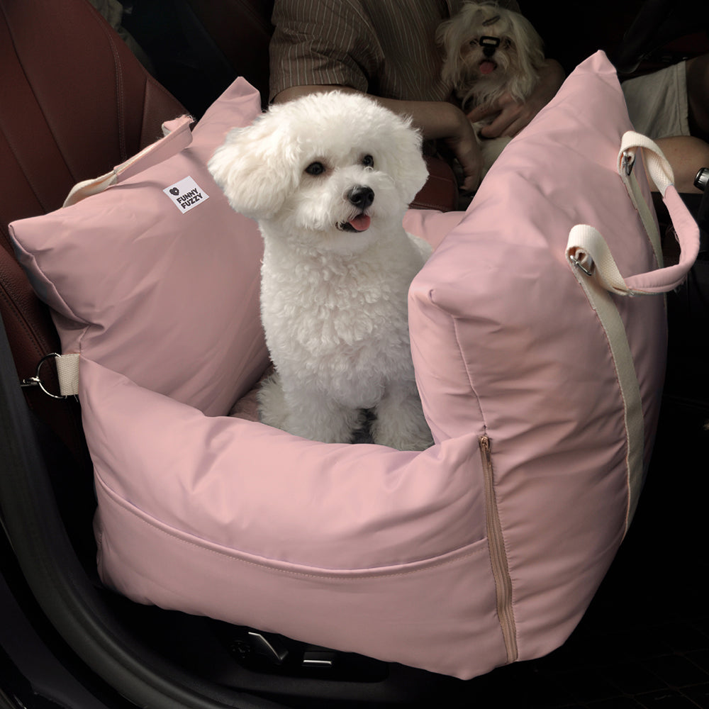 Dog Car Seat Bed – First Class Booster with Safety Belt, Washable Cushion & Travel Carrier