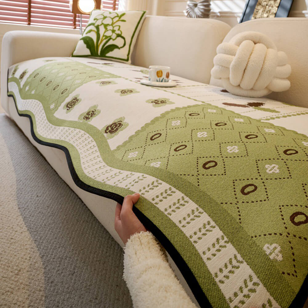 Scratch Resistant Couch Cover – Chenille Washable Non-Slip Sofa Protector, Pastoral Style Design
