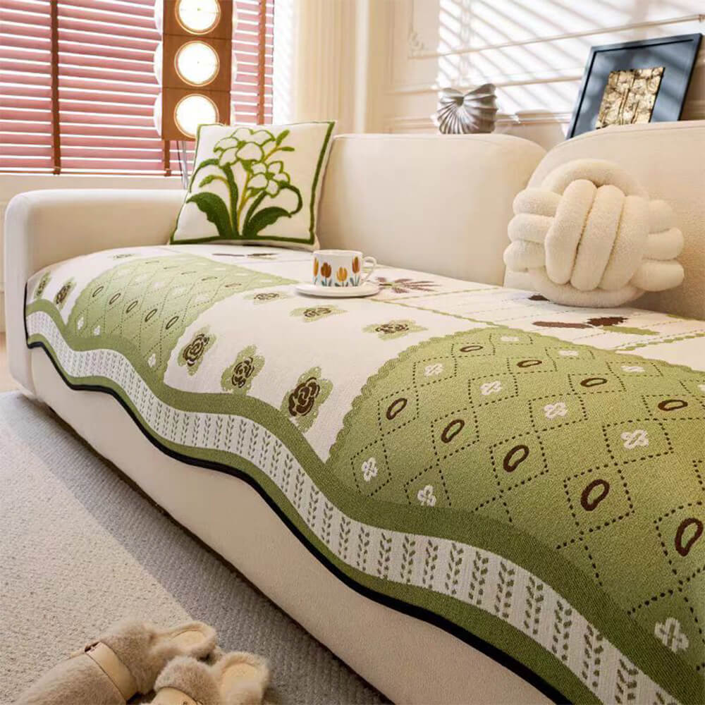 Scratch Resistant Couch Cover – Chenille Washable Non-Slip Sofa Protector, Pastoral Style Design