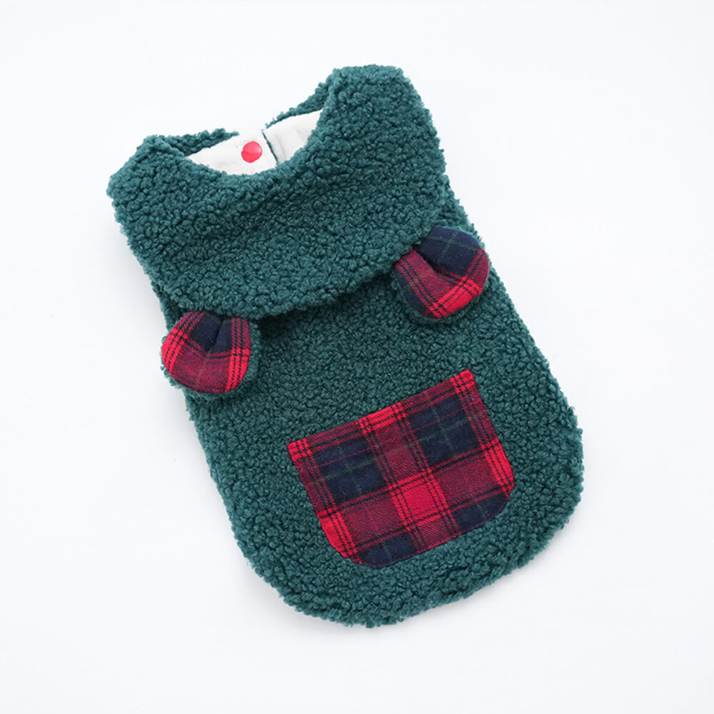 Plaid Trim Sherpa Dog Vest - Cozy, Cute, and Perfect for Winter