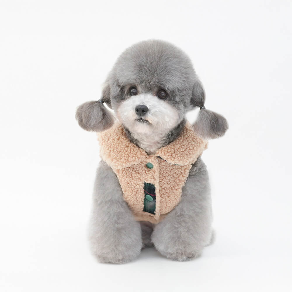 Plaid Trim Sherpa Dog Vest - Cozy, Cute, and Perfect for Winter
