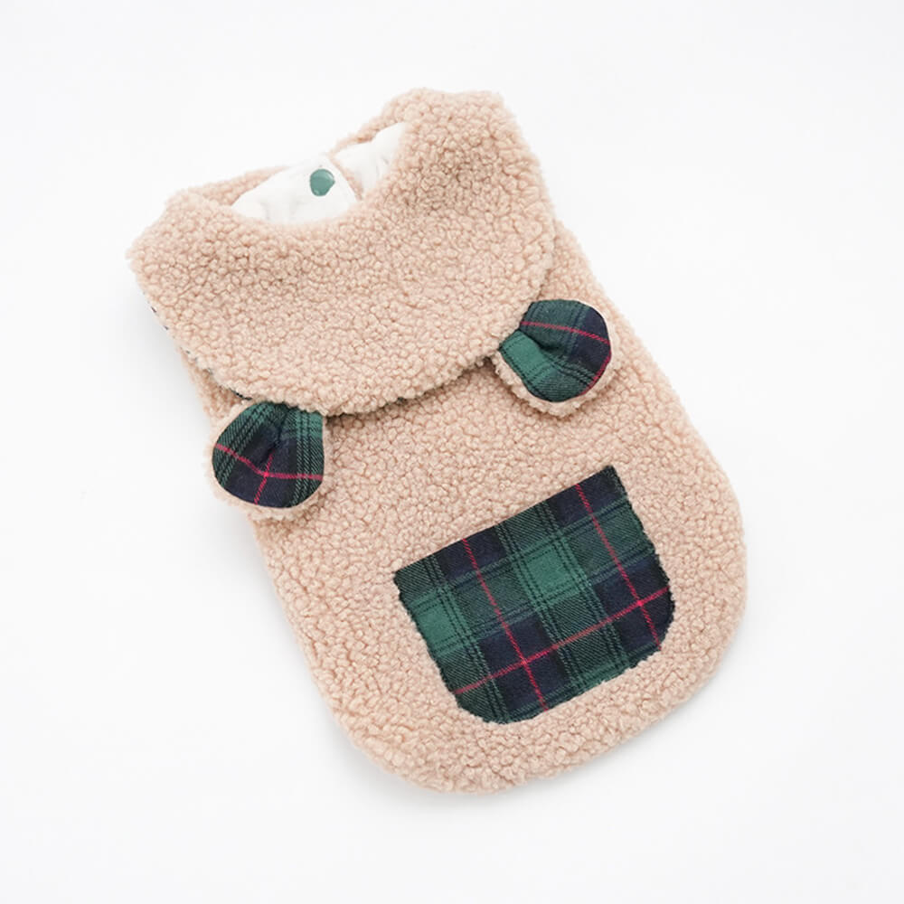 Plaid Trim Sherpa Dog Vest - Cozy, Cute, and Perfect for Winter
