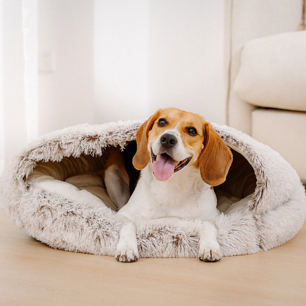Calming Plush Semi-Enclosed Dog Bed – Cozy Pita Nest for Small & Medium Pets
