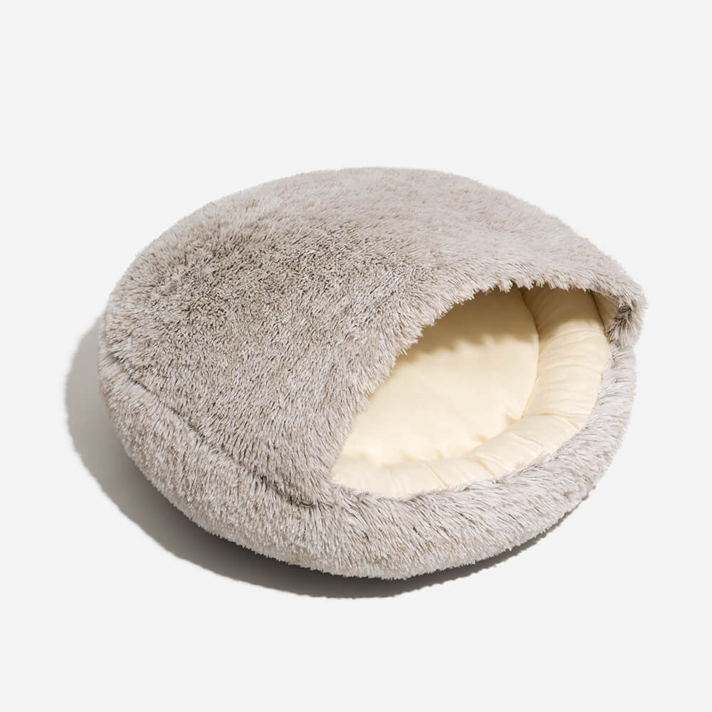 Calming Plush Semi-Enclosed Dog Bed – Cozy Pita Nest for Small & Medium Pets
