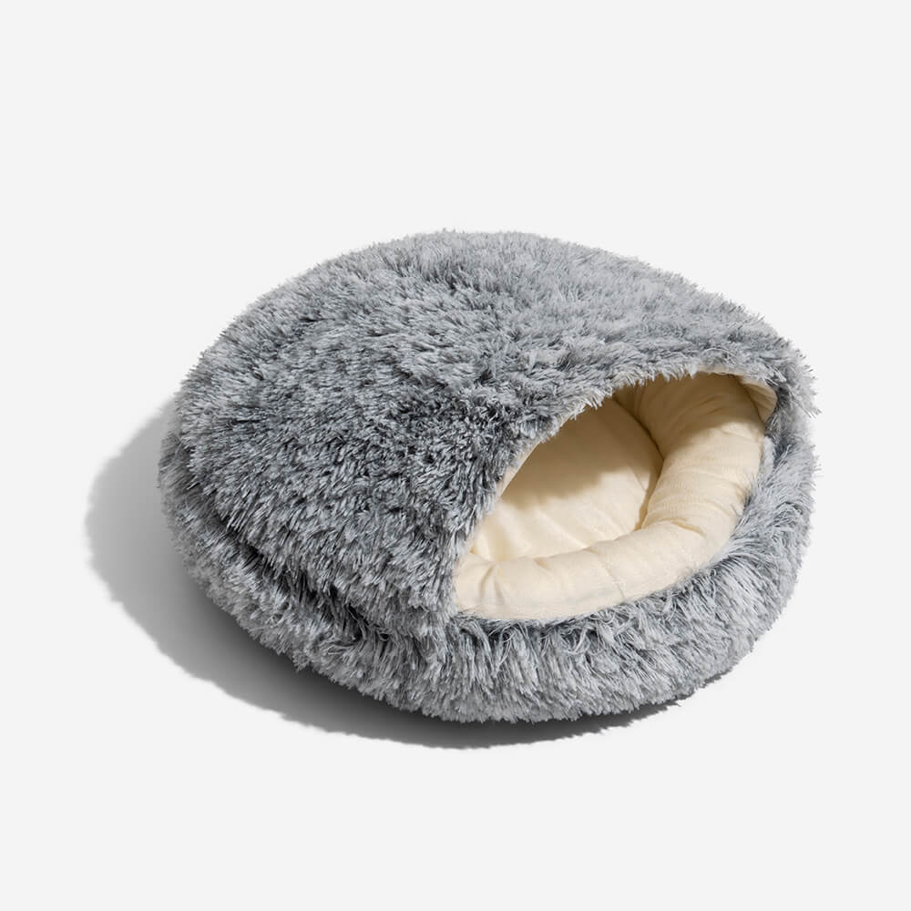 Calming Plush Semi-Enclosed Dog Bed – Cozy Pita Nest for Small & Medium Pets