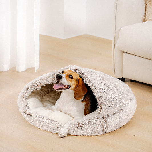 Calming Plush Semi-Enclosed Dog Bed – Cozy Pita Nest for Small & Medium Pets