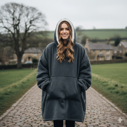Original Wearable Blanket Hoodie – Grey | Sherpa Lined, Double-Layer, S/M & L, Machine Washable, Large Pocket