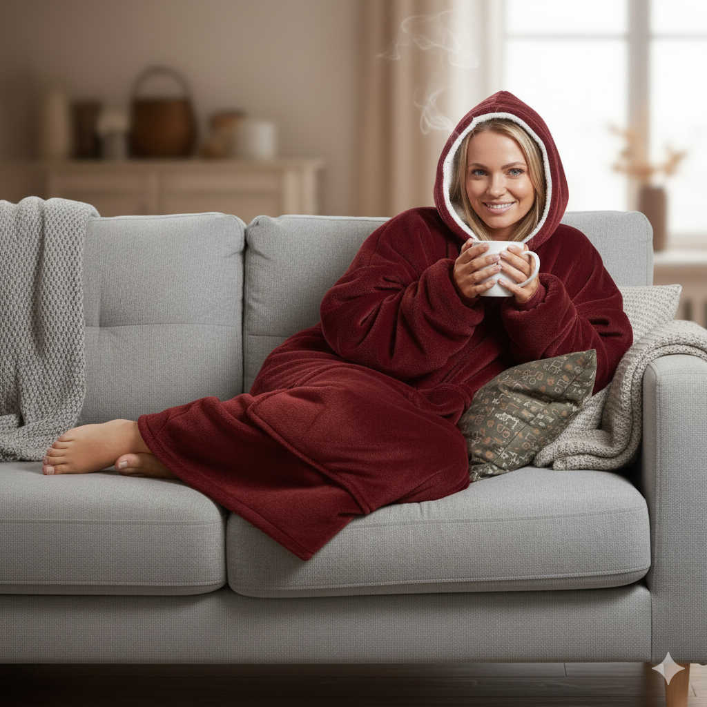 Oversized Hoodie Blanket – Wine | Sherpa Lined, Double-Layer, One Size, Machine Washable, Large Pocket