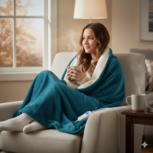Rediffusion Cosy Snug Teal Luxury Heated Throw – 10 Heat Settings, 1–10h Timer, Fast Heat-Up, Washable Fleece