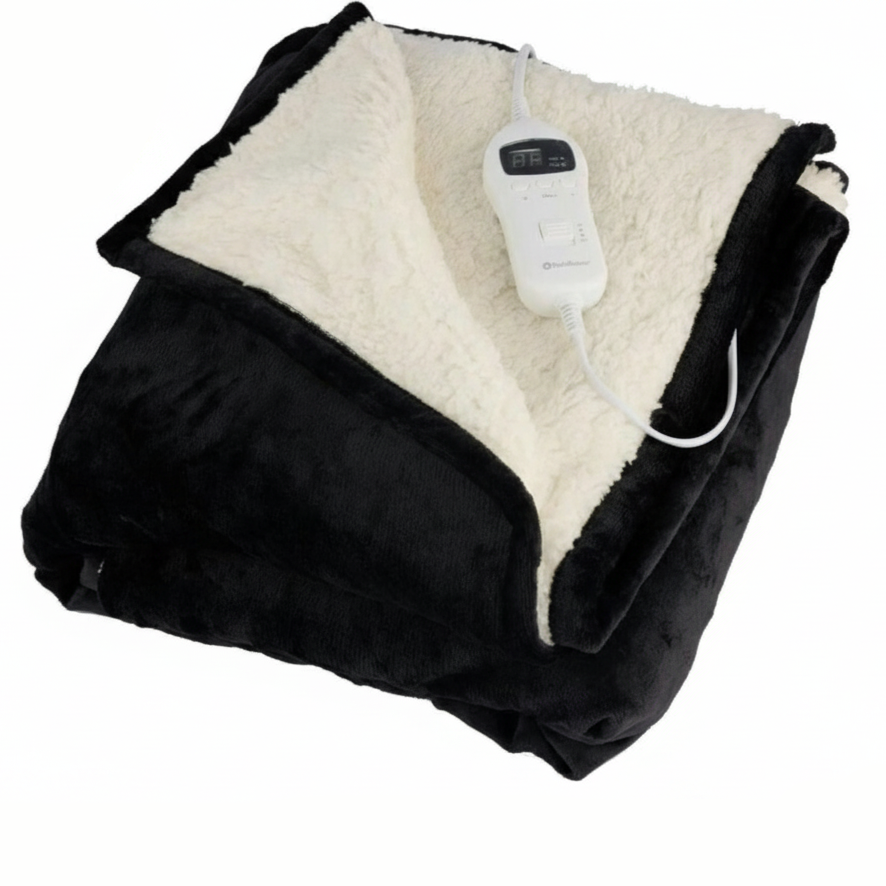 Rediffusion Cosy Snug Black Luxury Heated Throw – 10 Heat Settings, Timer, Fast Heat-Up, Washable Fleece
