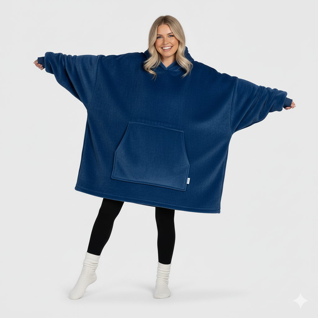 Wearable Blanket Hoodie – Lapis Blue | Small & Medium, Cosy Fleece, Oversized Comfort, Machine Washable
