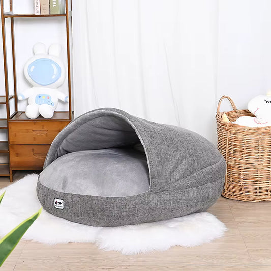 Calming Plush Semi-Enclosed Dog Bed – Cozy Pita Nest for Small & Medium Pets