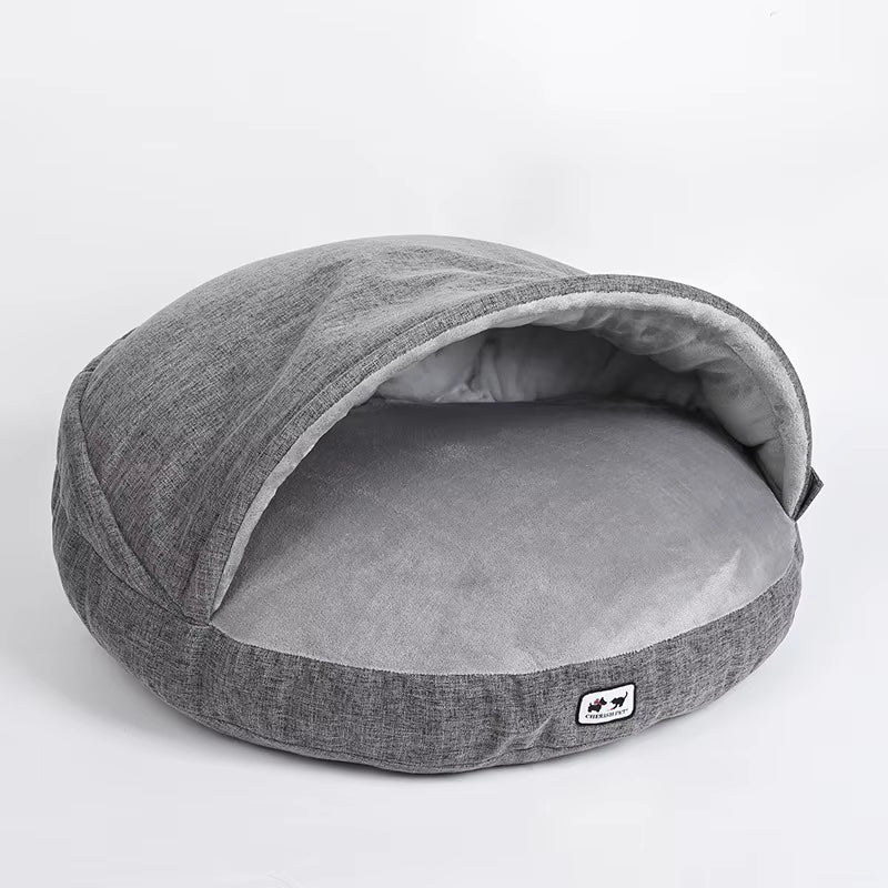 Calming Plush Semi-Enclosed Dog Bed – Cozy Pita Nest for Small & Medium Pets
