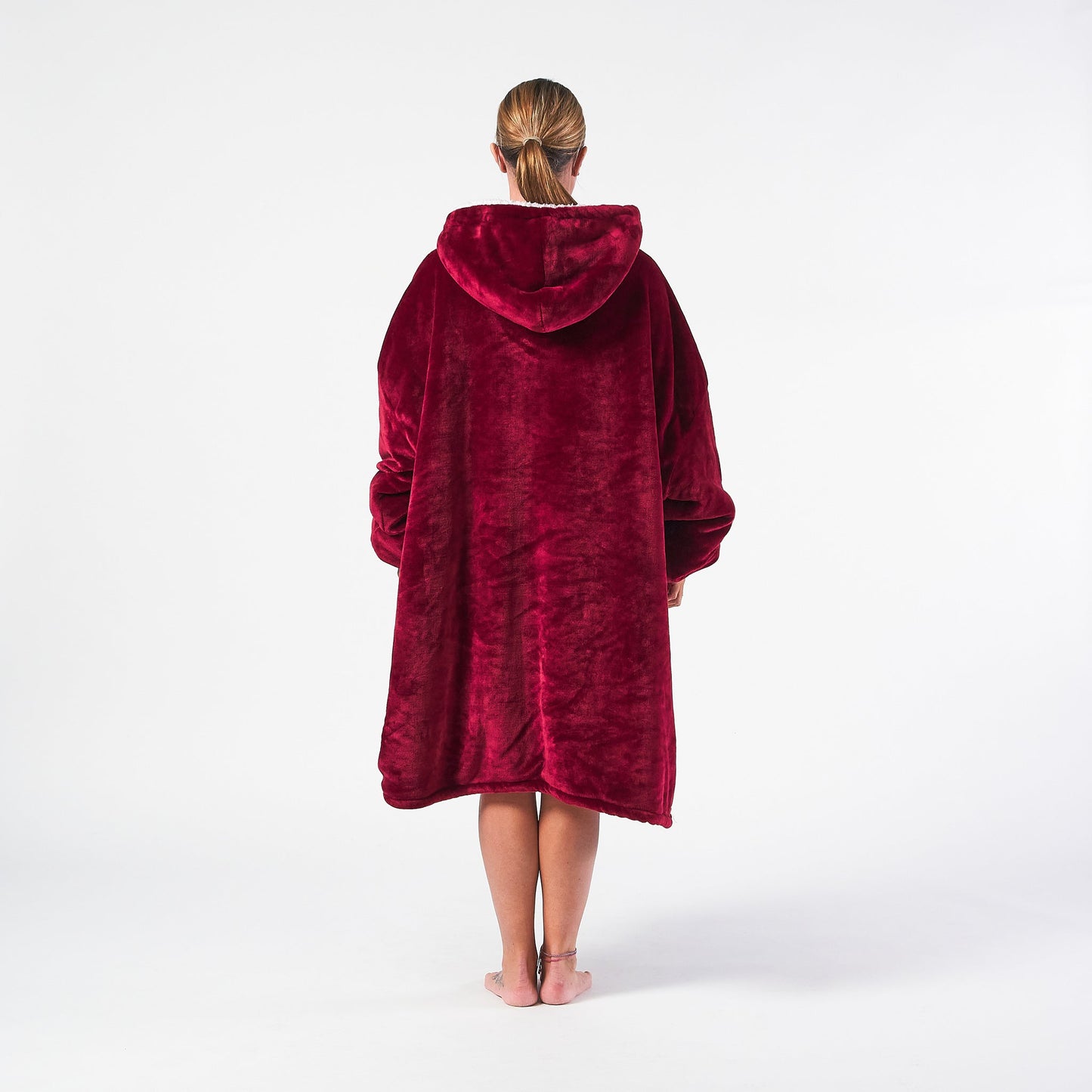 Oversized Hoodie Blanket – Wine | Sherpa Lined, Double-Layer, One Size, Machine Washable, Large Pocket