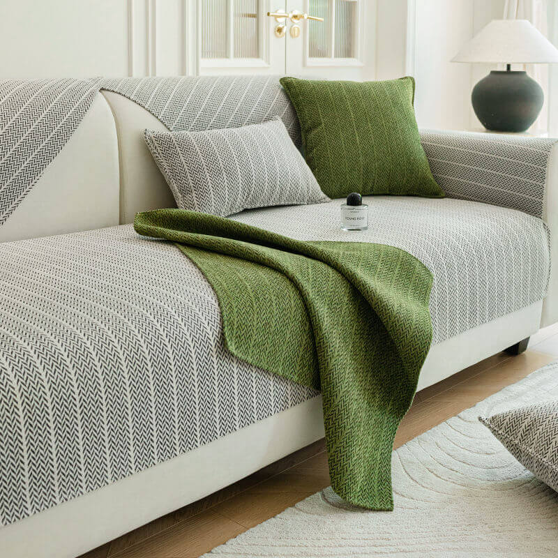 Chenille Sofa Cover – Scratch-Resistant Solid Color Herringbone Washable Pet Couch Protector