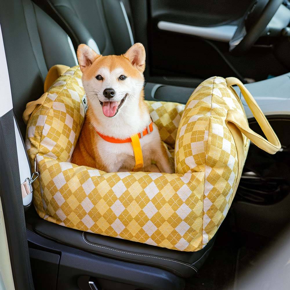 Dog Car Seat Bed – First Class Booster with Safety Belt, Washable Cushion & Travel Carrier