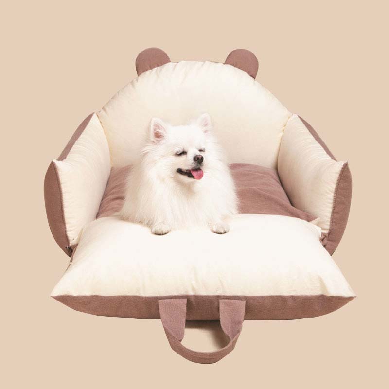 Dog Car Seat Bed – Bear Ears Safety Booster, Washable Plush Travel Seat for Small & Medium Dogs