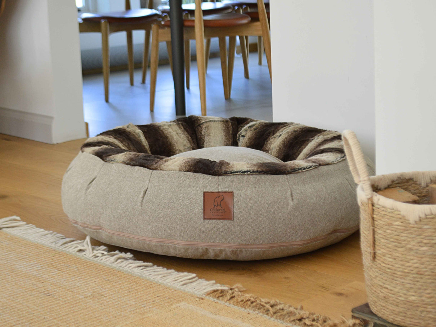 Donut Dog Bed – Brown Luxury Calming Plush Sofa Nest with Washable Removable Cover