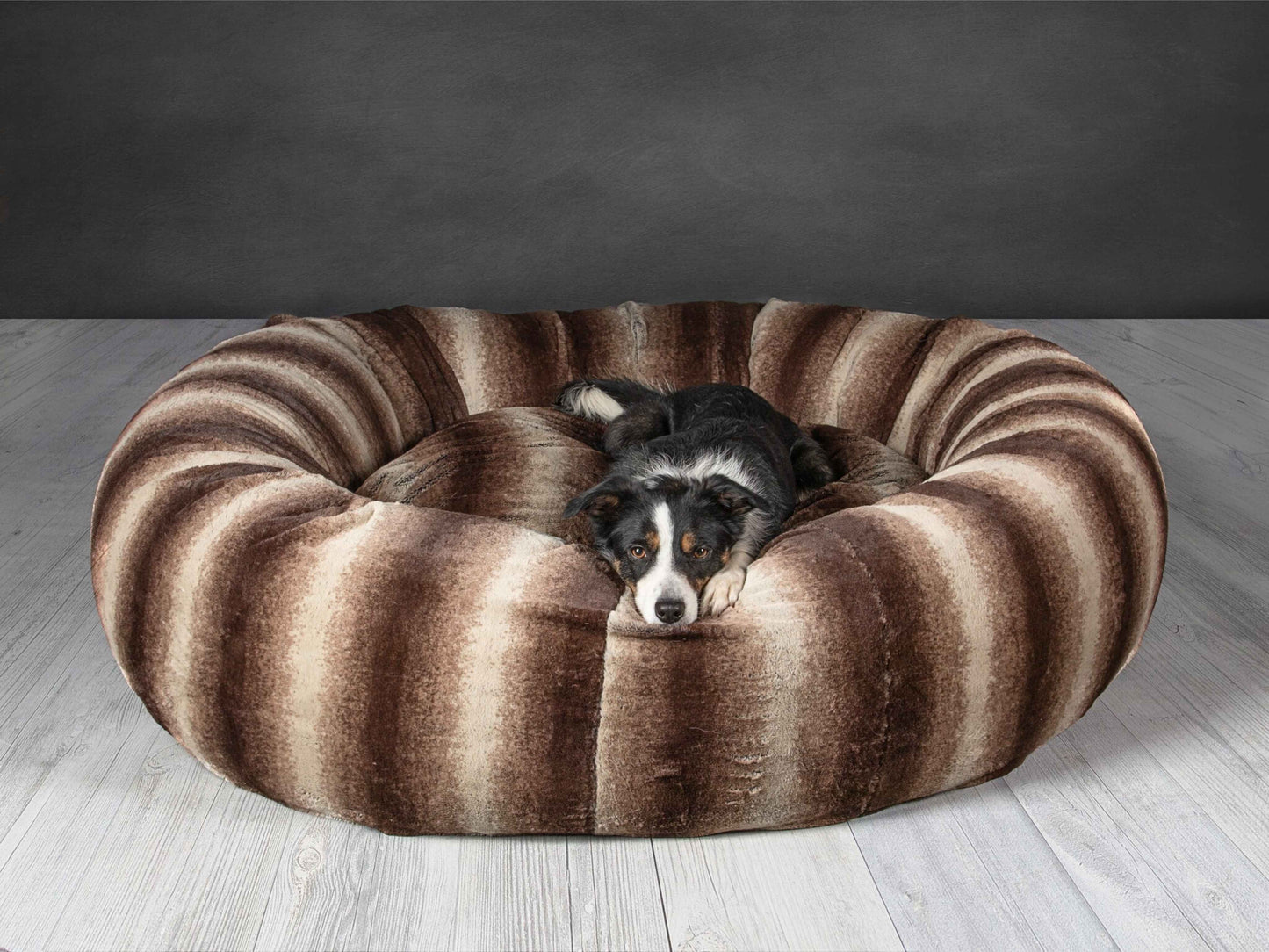 Donut Dog Bed – Brown Luxury Calming Plush Sofa Nest with Washable Removable Cover