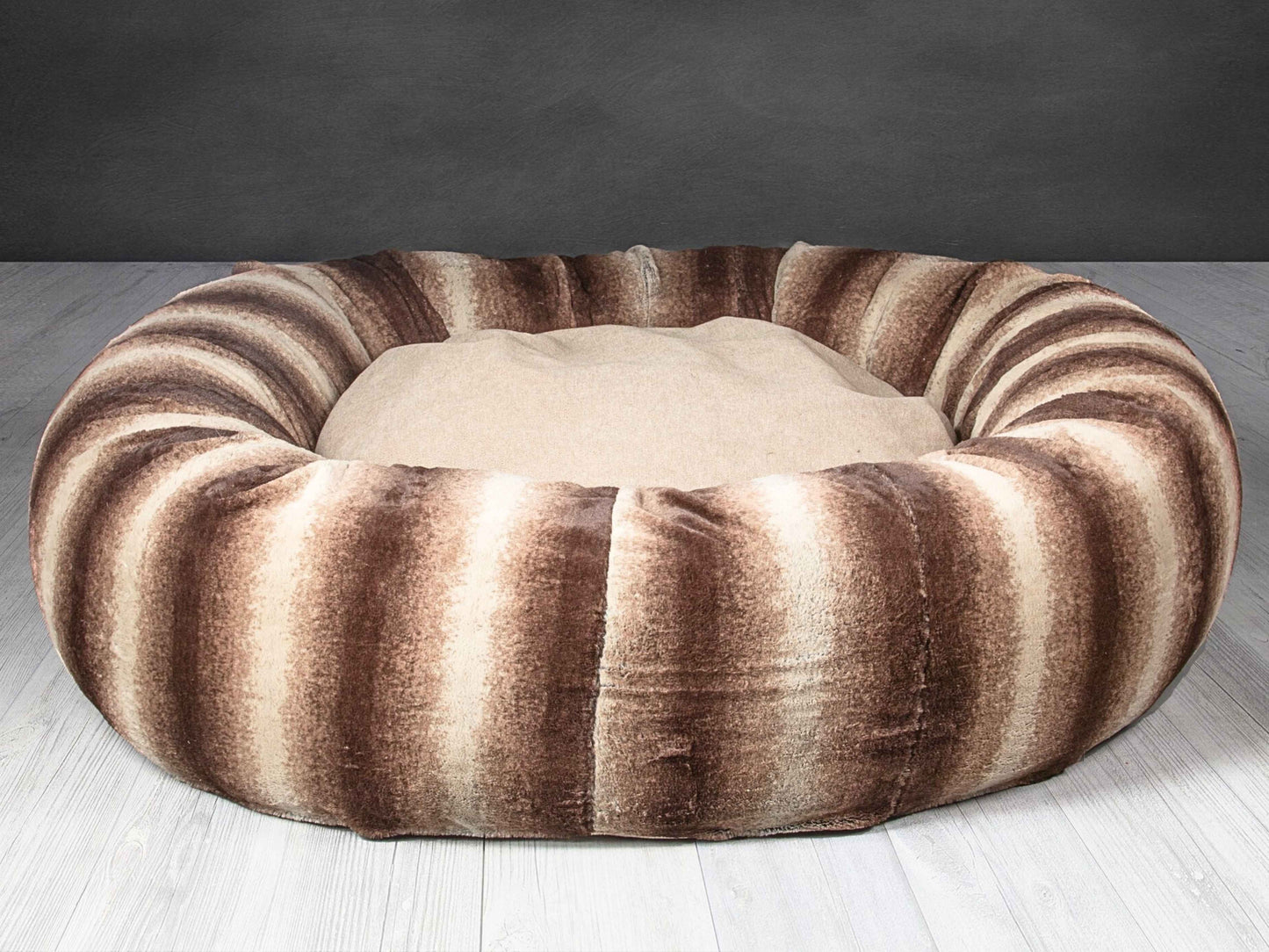 Donut Dog Bed – Brown Luxury Calming Plush Sofa Nest with Washable Removable Cover