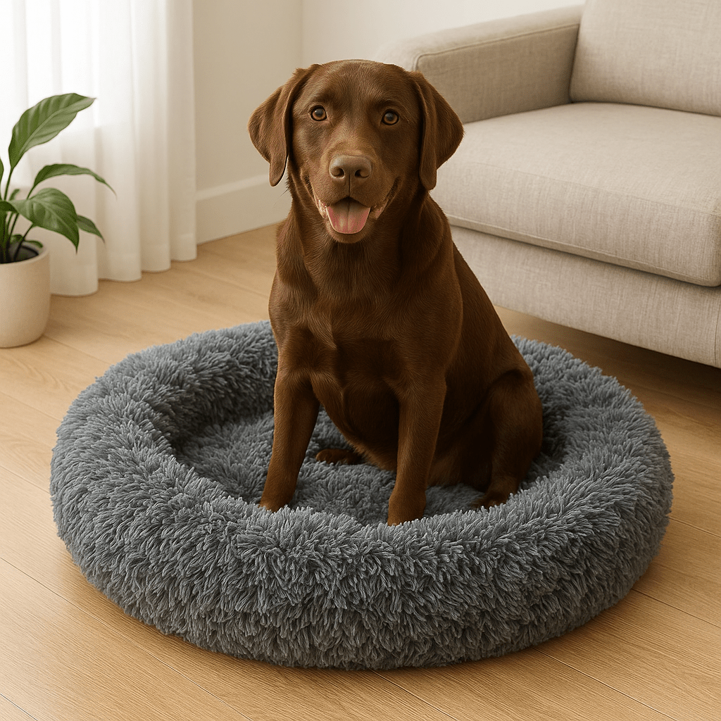 Calming Dog Bed – Anti - Anxiety Donut with Raised Rim, Self - Warming Faux Shag Fur - mafooouk