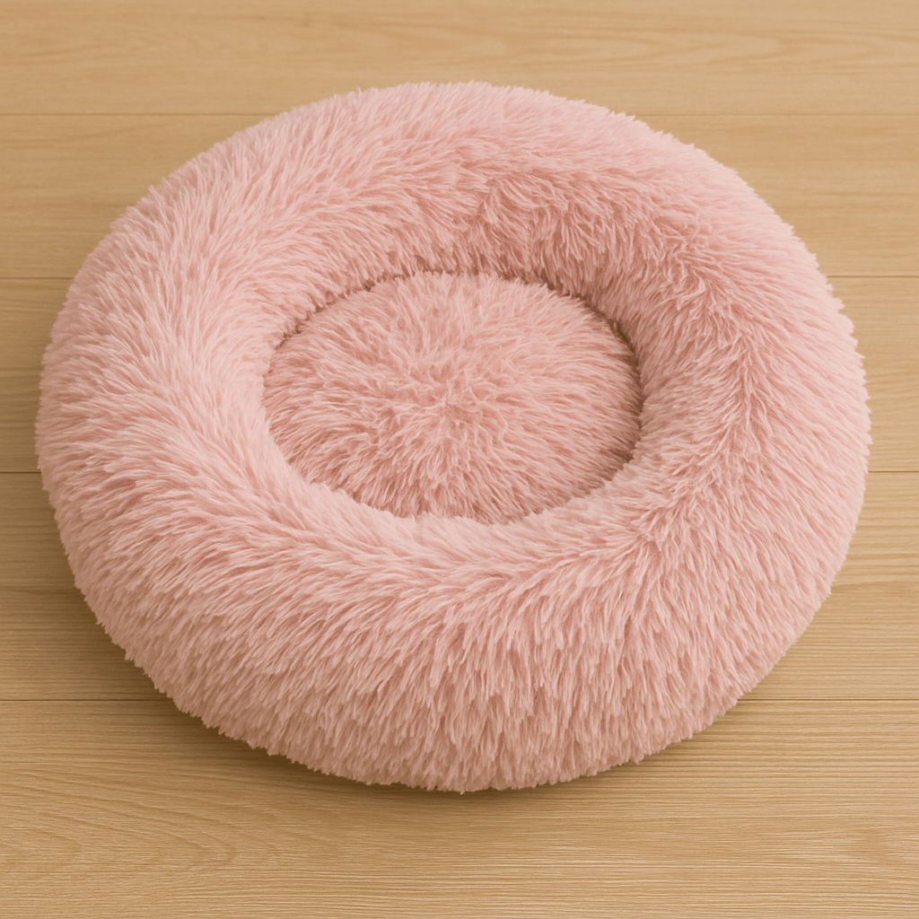 Calming Dog Bed – Anti - Anxiety Donut with Raised Rim, Self - Warming Faux Shag Fur - mafooouk