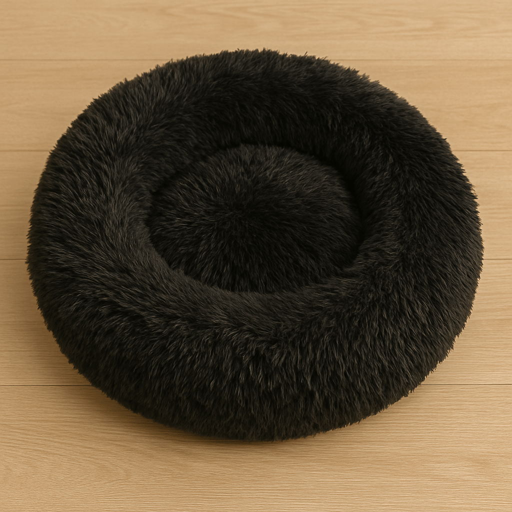 Calming Dog Bed – Anti - Anxiety Donut with Raised Rim, Self - Warming Faux Shag Fur - mafooouk