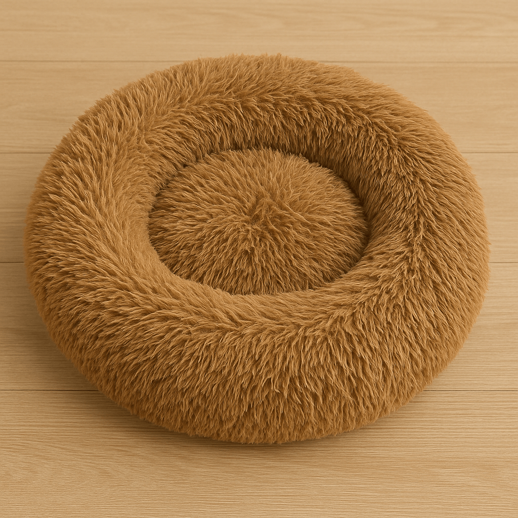 Calming Dog Bed – Anti - Anxiety Donut with Raised Rim, Self - Warming Faux Shag Fur - mafooouk