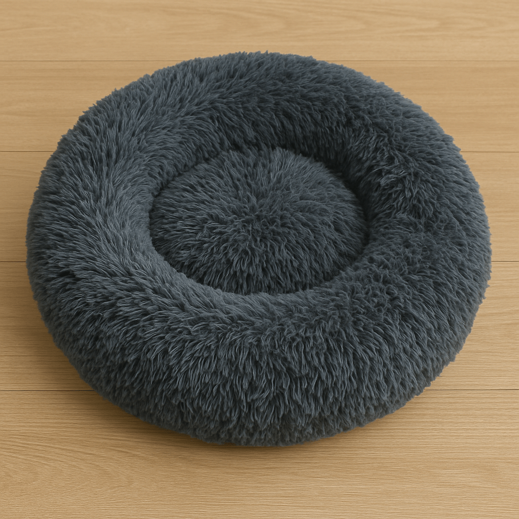Calming Dog Bed – Anti - Anxiety Donut with Raised Rim, Self - Warming Faux Shag Fur - mafooouk