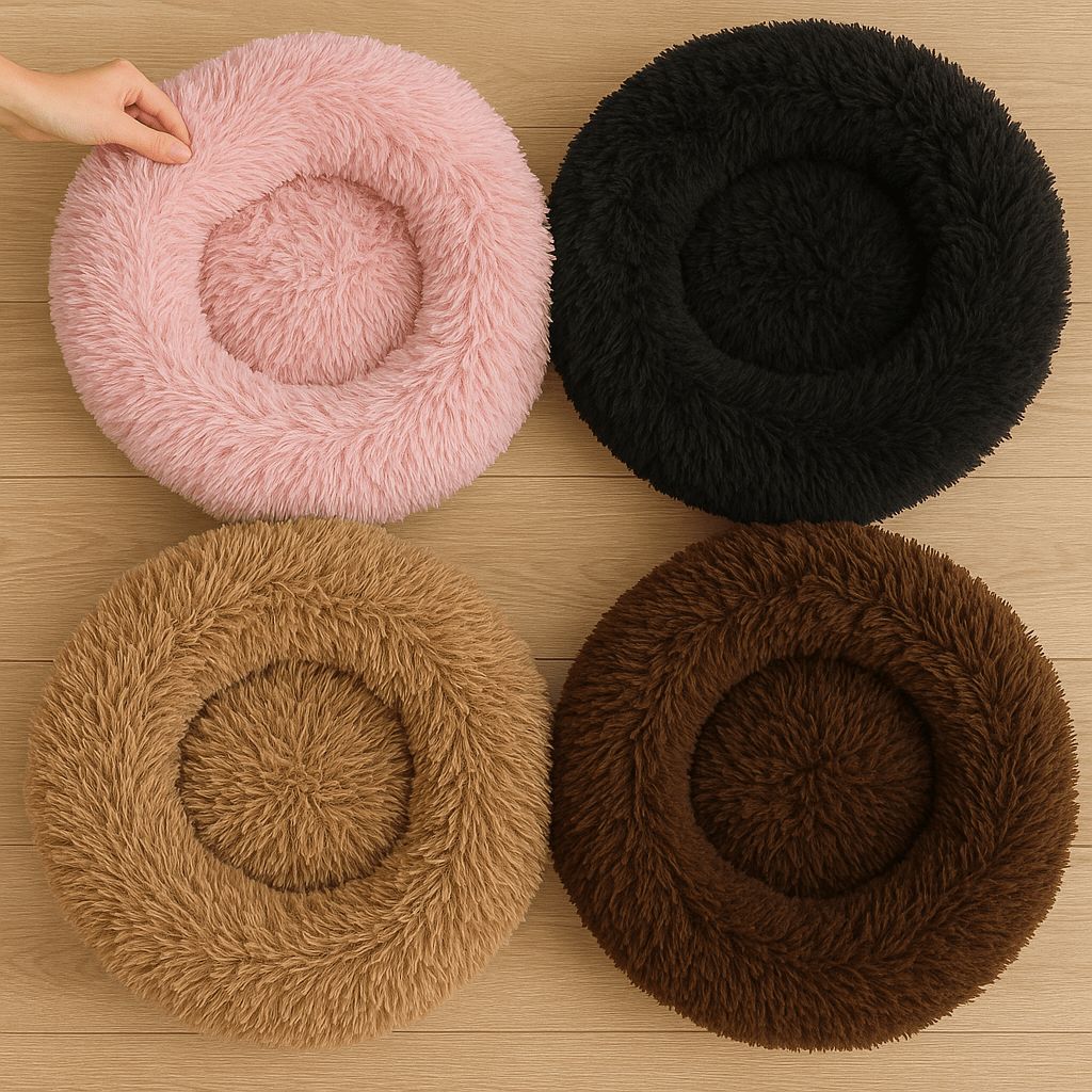 Calming Dog Bed – Anti - Anxiety Donut with Raised Rim, Self - Warming Faux Shag Fur - mafooouk