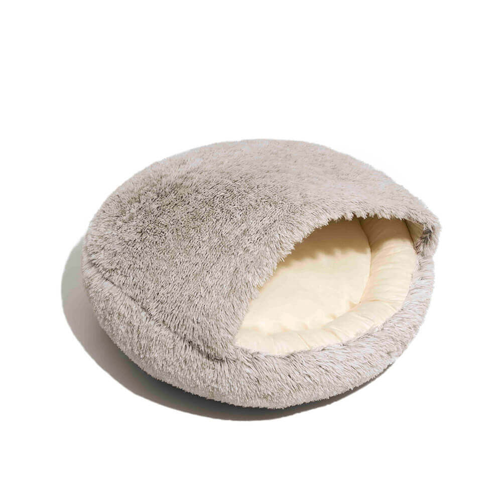 Calming Plush Semi-Enclosed Dog Bed – Cozy Pita Nest for Small & Medium Pets