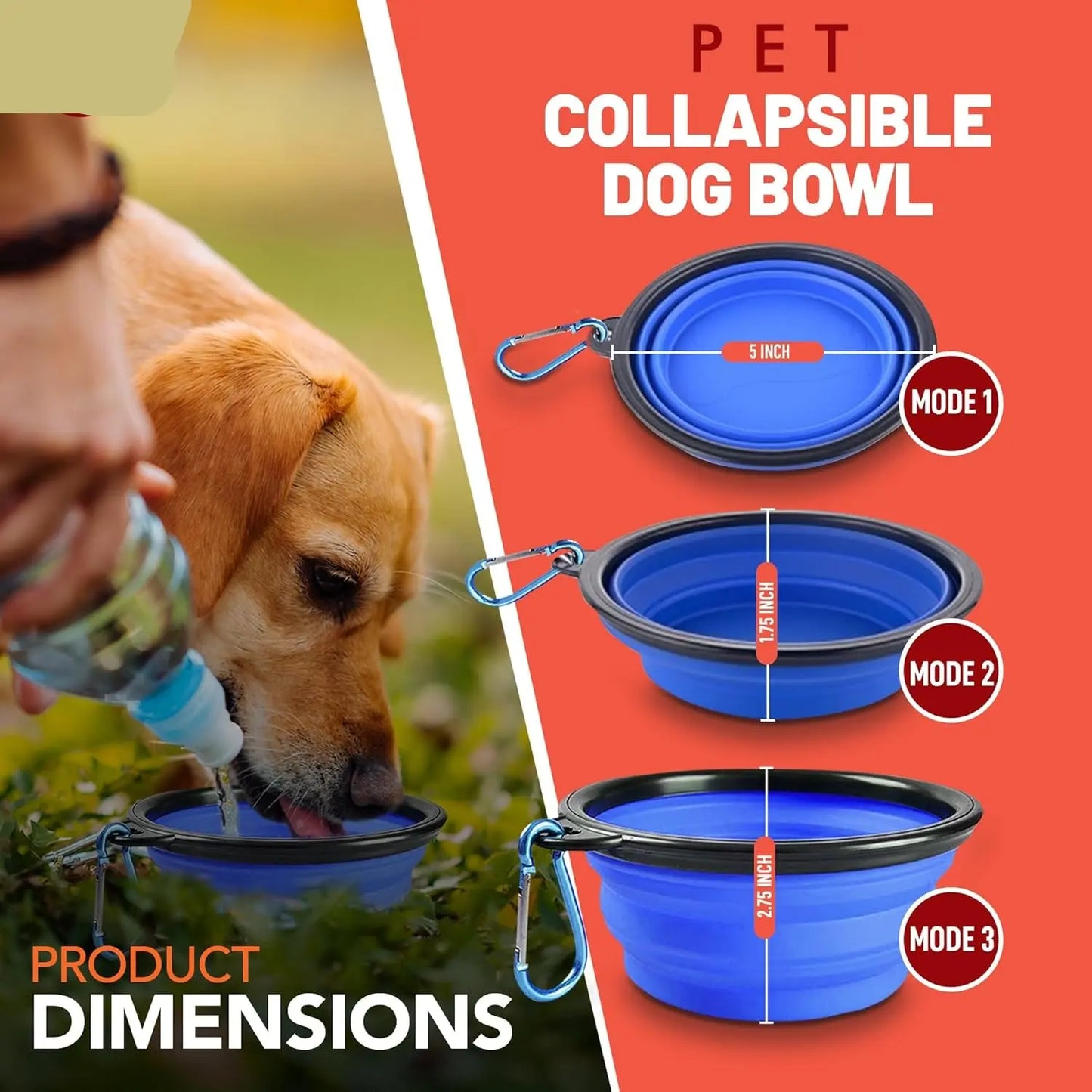 Collapsible Dog Bowl 2 - Pack – Foldable Food & Water Dish with Clip, 13 cm - mafooouk