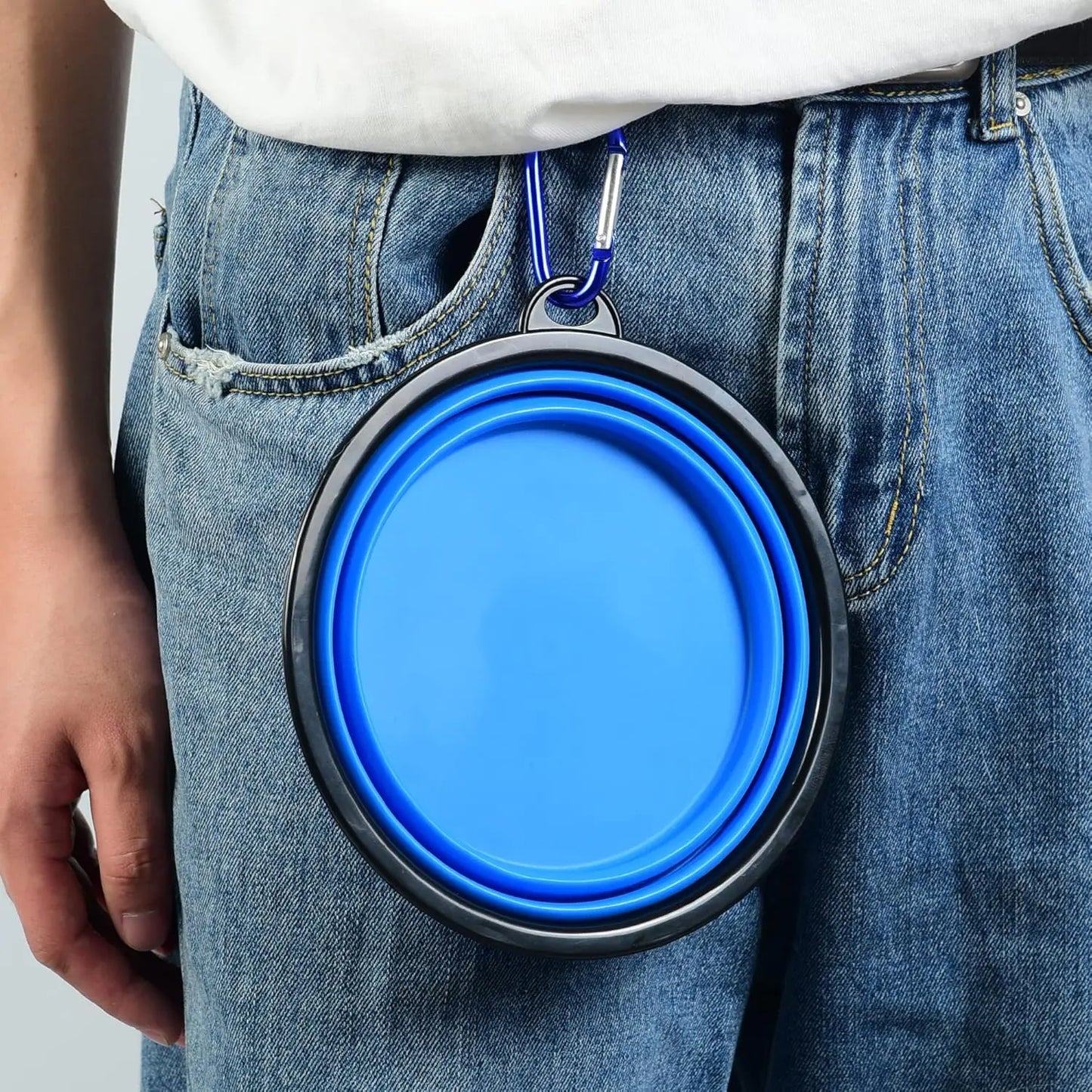 Collapsible Silicone Pet Bowl 350 ml – Foldable Travel Dish with Clip, Blue - mafooouk