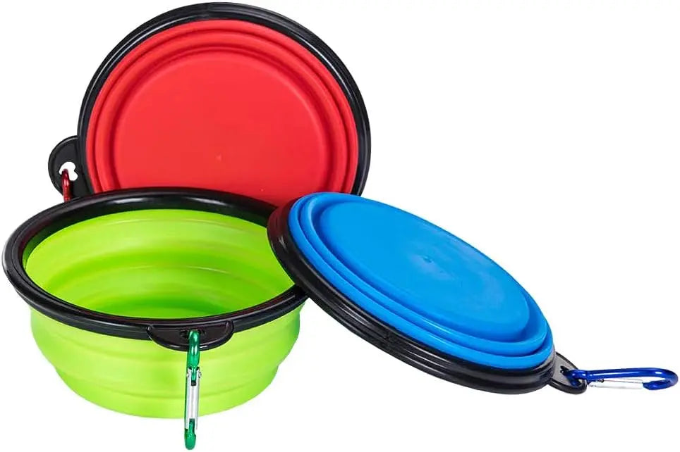 Collapsible Silicone Pet Bowl 350 ml – Foldable Travel Dish with Clip, Blue - mafooouk