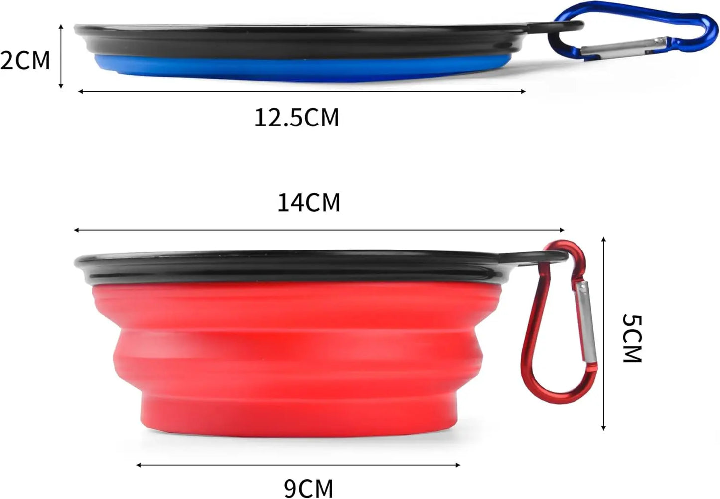Collapsible Silicone Pet Bowl 350 ml – Foldable Travel Dish with Clip, Blue - mafooouk