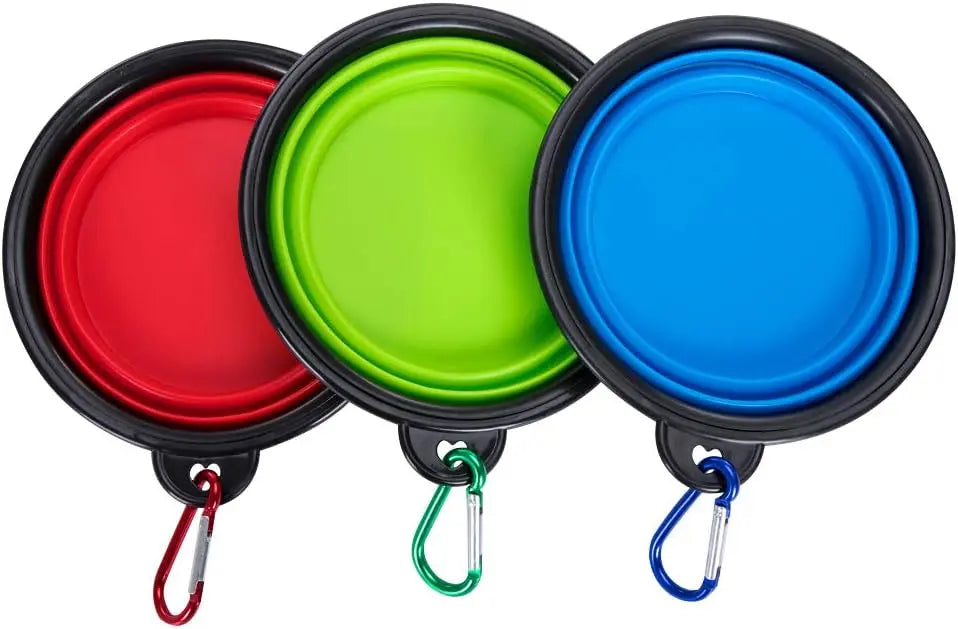 Collapsible Silicone Pet Bowl 350 ml – Foldable Travel Dish with Clip, Blue - mafooouk