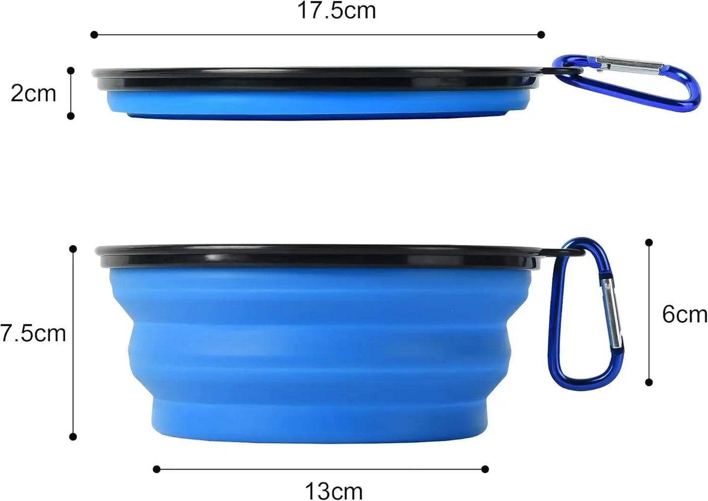 Collapsible Silicone Pet Bowl 350 ml – Foldable Travel Dish with Clip, Blue - mafooouk