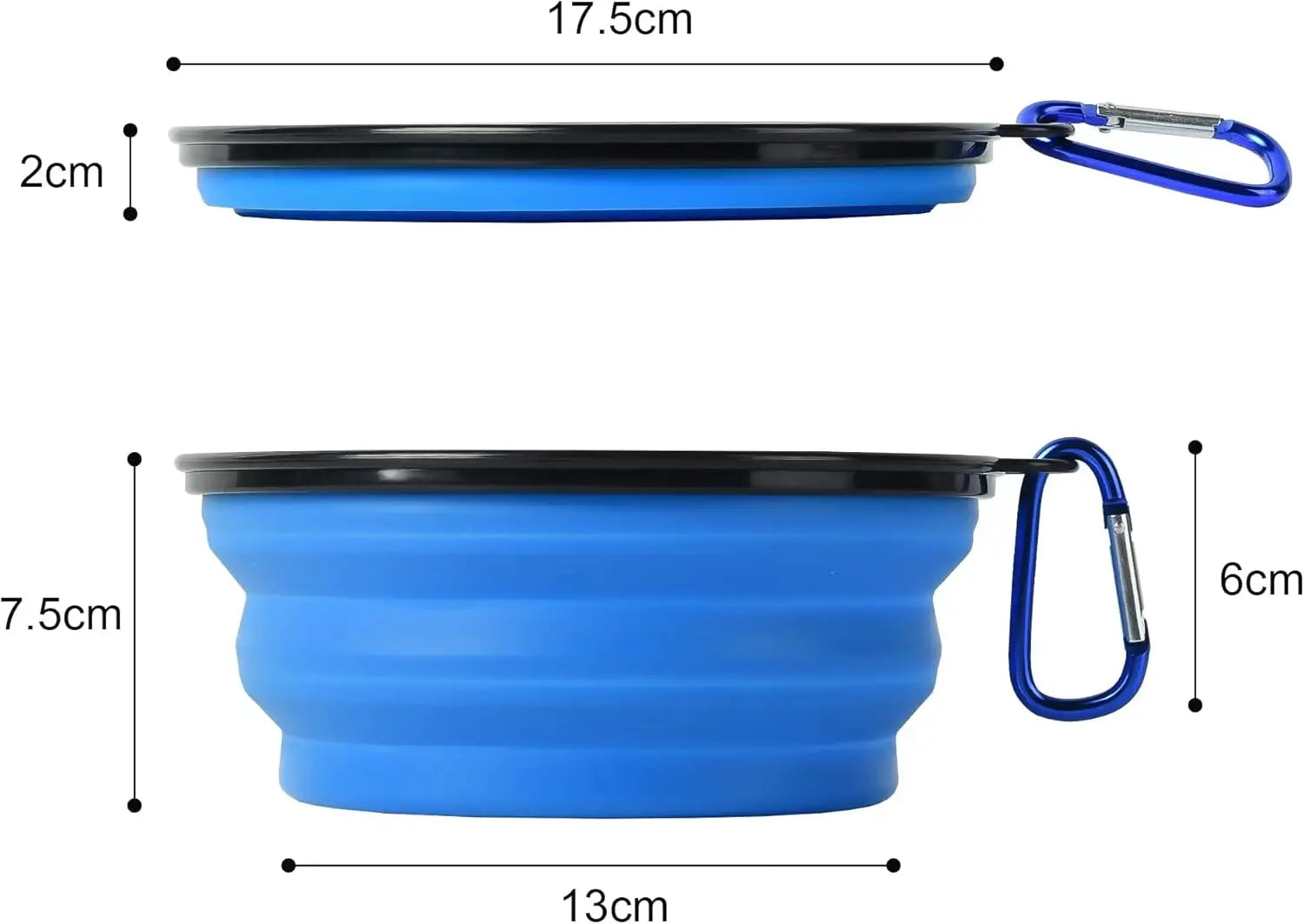 Collapsible Silicone Pet Bowl 350 ml – Foldable Travel Dish with Clip, Blue - mafooouk