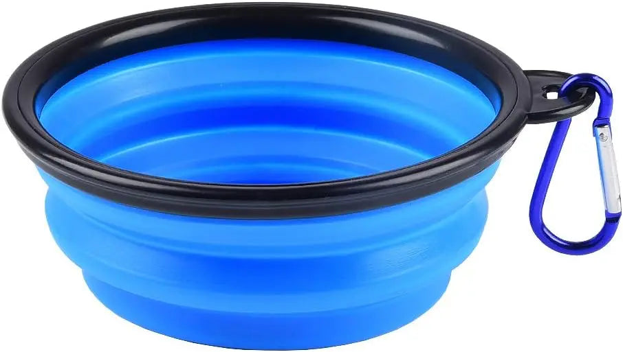 Collapsible Silicone Pet Bowl 350 ml – Foldable Travel Dish with Clip, Blue - mafooouk