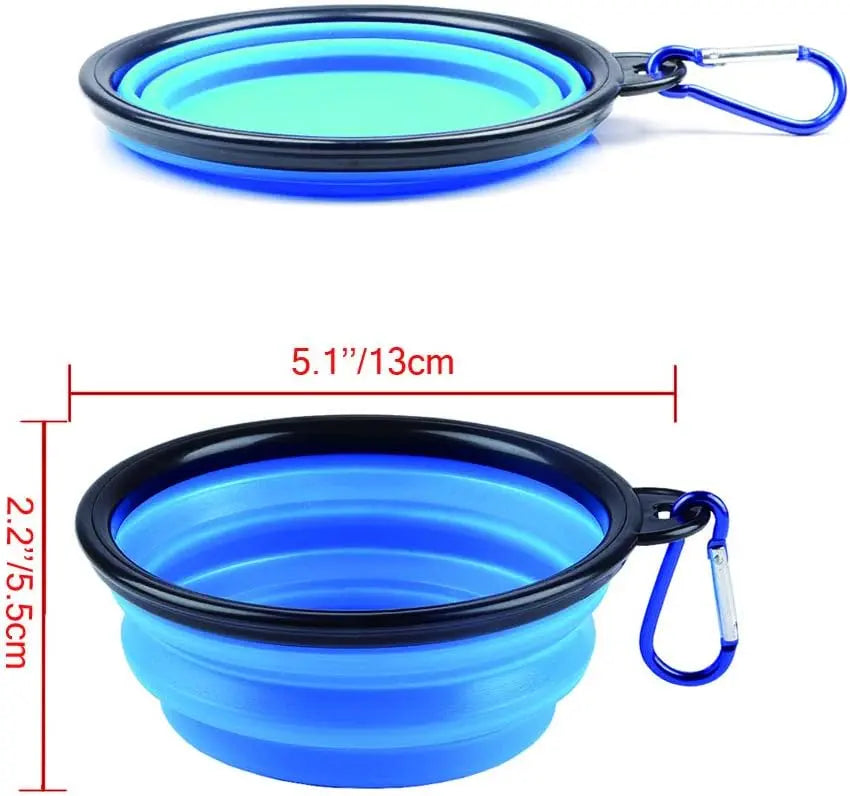 Collapsible Silicone Pet Bowl 350 ml – Foldable Travel Dish with Clip, Blue - mafooouk