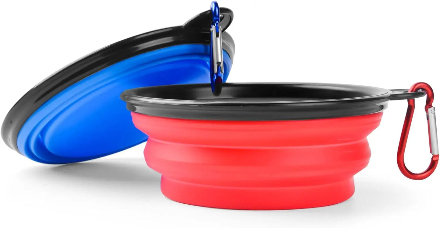 Collapsible Silicone Pet Bowl 350 ml – Foldable Travel Dish with Clip, Blue - mafooouk