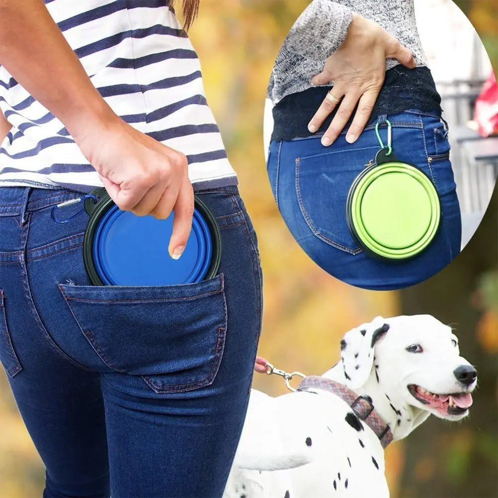 Collapsible Silicone Pet Bowl 350 ml – Foldable Travel Dish with Clip, Blue - mafooouk